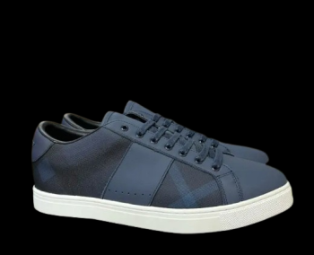 Leather and Cotton Check Sneaker Charcoal