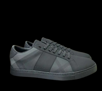 Leather and Cotton Check Sneaker Black
