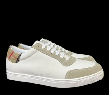 Leather and Cotton Check Sneaker White