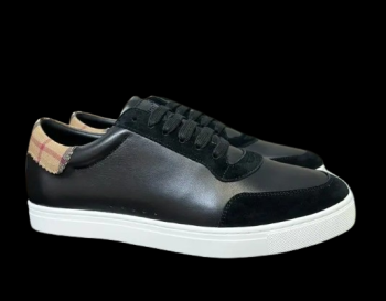 Leather and Cotton Check Sneaker Black