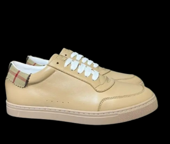 Leather and Cotton Check Sneaker Khaki