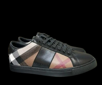 Leather and Cotton Check Sneaker Black